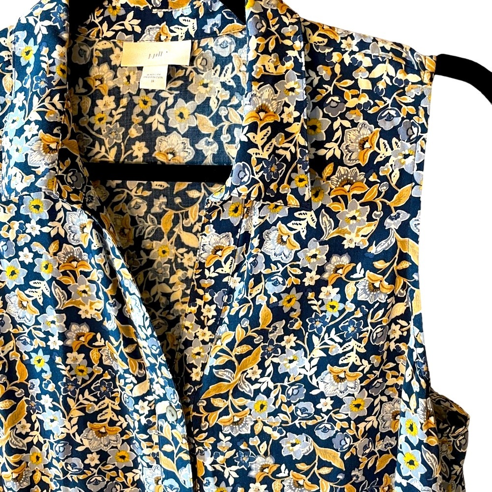 J. Jill M Short Blue floral sun dress sleeveless button down front collared - Picture 8 of 10